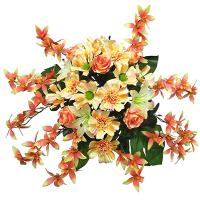 40cm Mixed Marigold/Satin Cosmos/Rose Bud/Tiger Lily/Orchid Bush X 31 with 43 Set Leaves