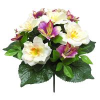 30cm Mixed Gardenia/Sm.Alstromeria Bush X 14 with 26 Sets Shiny Leaves